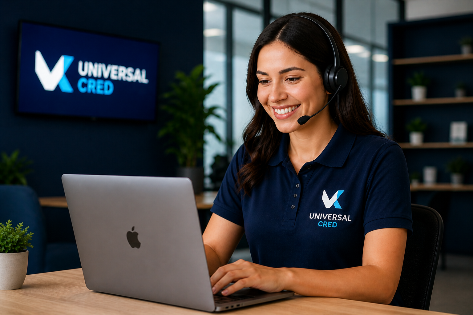 Especialista da Universal Cred pronta para ajudar pelo atendimento digital